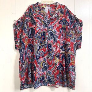 MULTIPLES Women Pullover Tunic Dolman Cap Sleeve Button Soft Knit Top Size 2X.